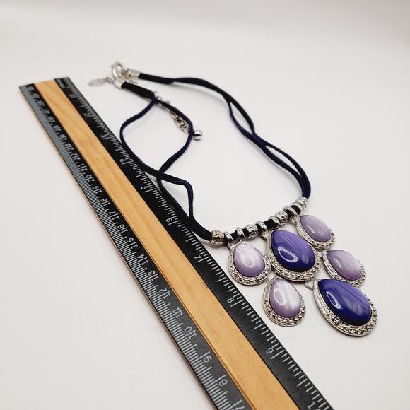 Chico’s Purple Lavender Teardrop Pendant Necklace 22” Suede Cord - Picture 6 of 10